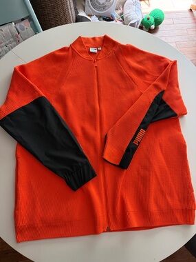 Puma Men’s Bright Orange Full-Zip Sweater with Black Sleeve Panels